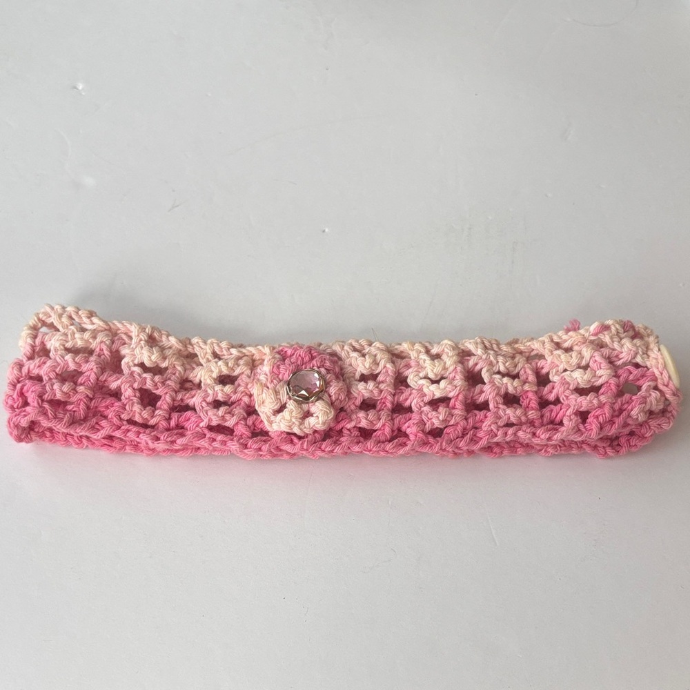 Handmade Two Tone Pink Crochet Headband with flower accesory